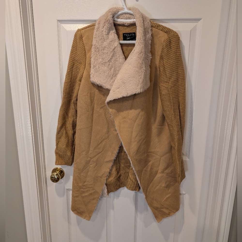 Twelf Love Feux Suede Jacket with Cream Collar